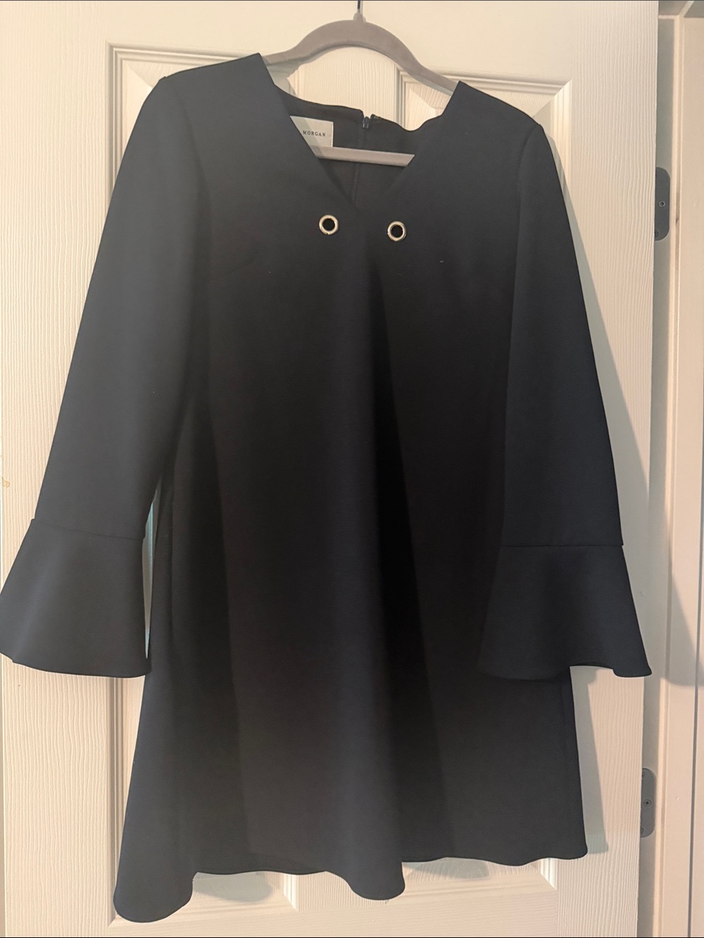 Donna Morgan navy Mini Dress with Gold Eyelet Accents